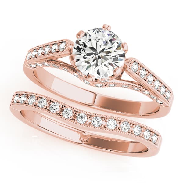 Single Row Prong Engagement Ring, style 50458, On hand view in rose gold