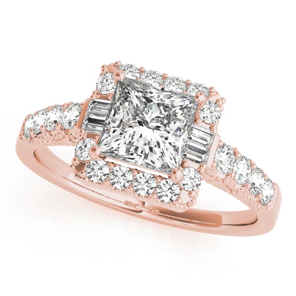 Milgrain Halo Engagement Ring, style 50459, Front view in rose gold