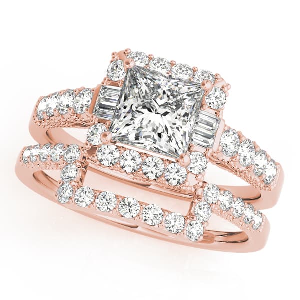 Milgrain Halo Engagement Ring, style 50459, On hand view in rose gold