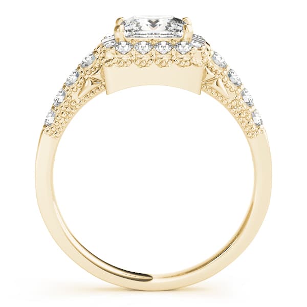 Milgrain Halo Engagement Ring, style 50459, Side view in yellow gold