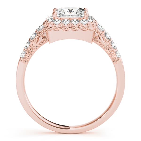 Milgrain Halo Engagement Ring, style 50459, Side view in rose gold