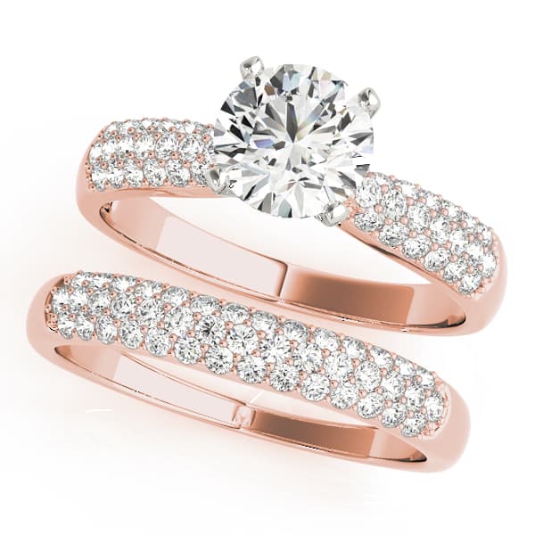 Multi-Row Pavé Set Engagement Ring, style 50463, On hand view in rose gold