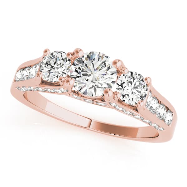 3-Stone Hidden Halo Engagement Ring, style 50470, Front view in rose gold