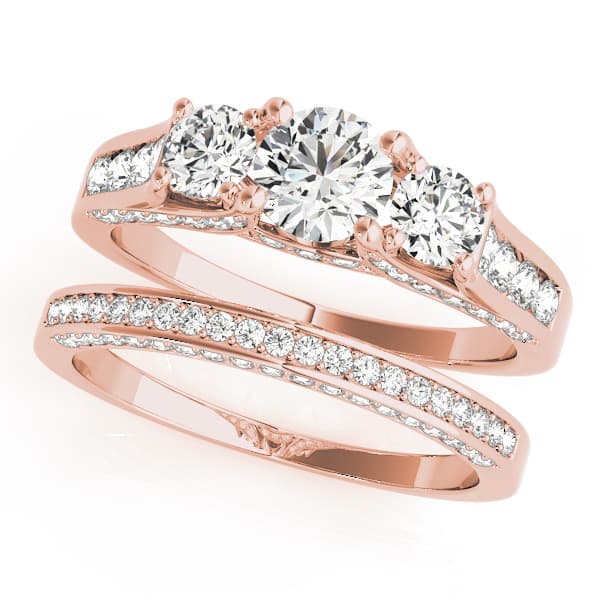 3-Stone Hidden Halo Engagement Ring, style 50470, On hand view in rose gold