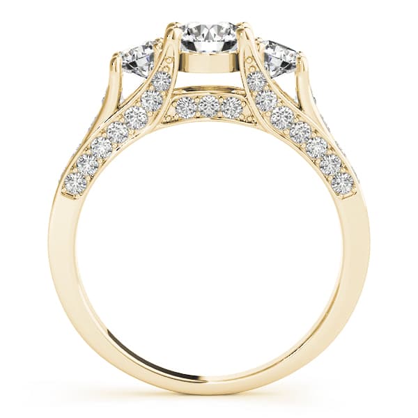 3-Stone Hidden Halo Engagement Ring, style 50470, Side view in yellow gold