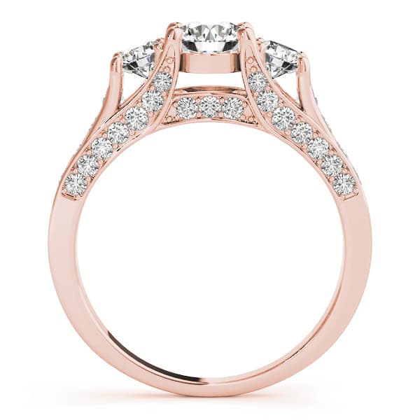 3-Stone Hidden Halo Engagement Ring, style 50470, Side view in rose gold