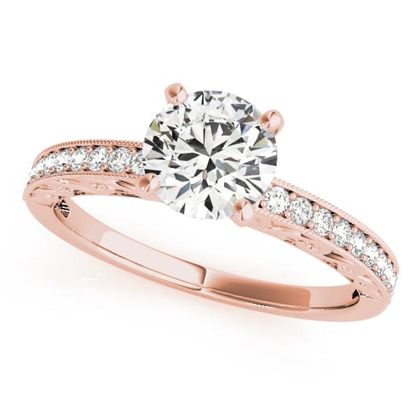 Vintage-Inspired Prong In Channel Engagement Ring, style 50471, Front view in rose gold