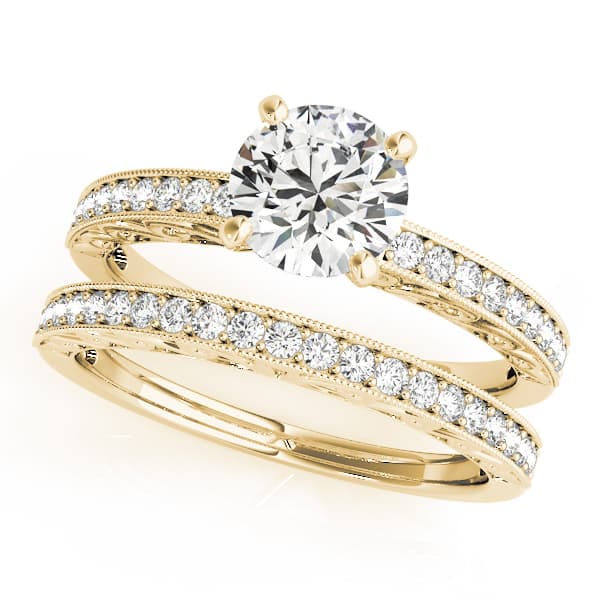 Vintage-Inspired Prong In Channel Engagement Ring, style 50471, On hand view in yellow gold