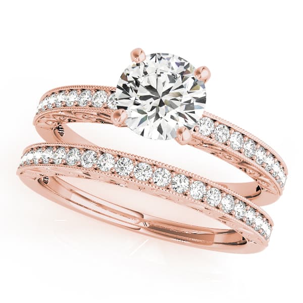 Vintage-Inspired Prong In Channel Engagement Ring, style 50471, On hand view in rose gold
