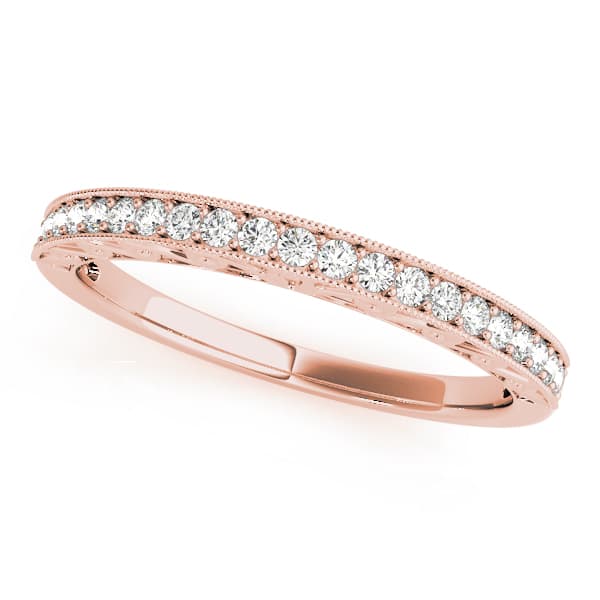 Single Row Milgrain Engraved Filigree Wedding Band (0.16 ct. tw.), Front view in rose gold