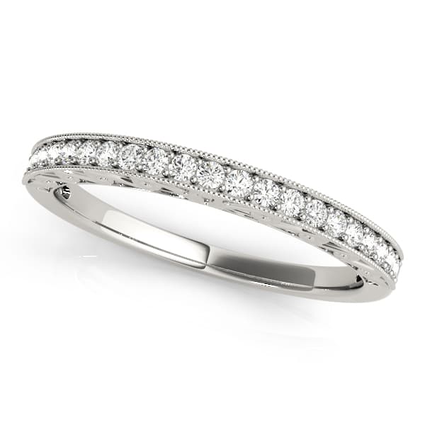 Single Row Milgrain Engraved Filigree Wedding Band — View 1
