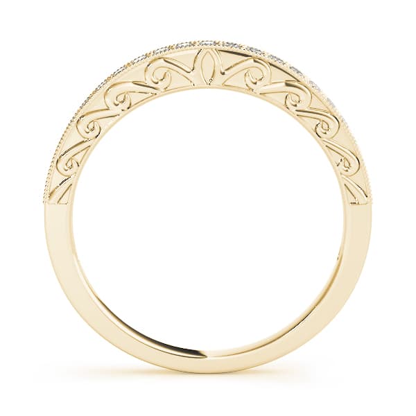 Single Row Milgrain Engraved Filigree Wedding Band (0.16 ct. tw.), Side view in yellow gold