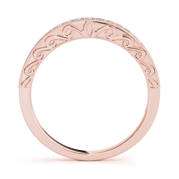 Single Row Milgrain Engraved Filigree Wedding Band (0.16 ct. tw.), Side view in rose gold