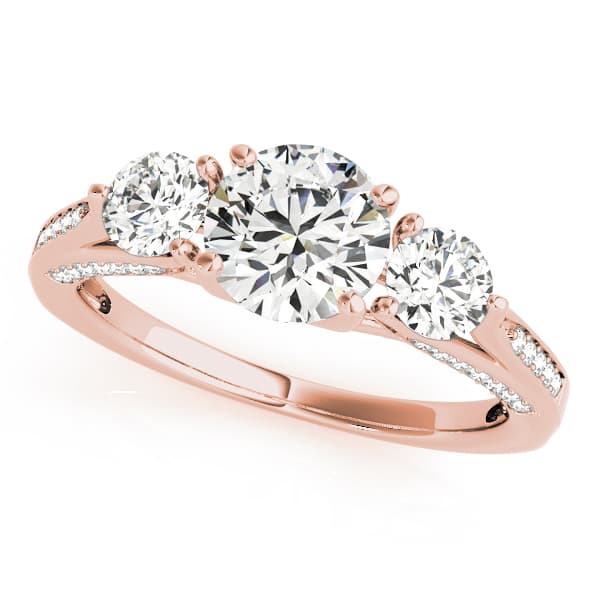 3 Stone Round Engagement Ring, style 50477, Front view in rose gold