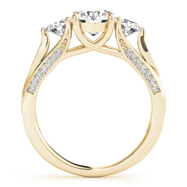 3 Stone Round Engagement Ring, style 50477, Side view in yellow gold