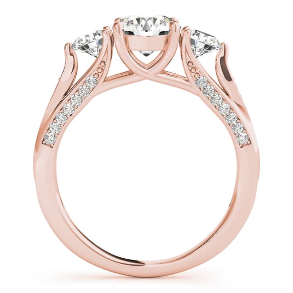 3 Stone Round Engagement Ring, style 50477, Side view in rose gold
