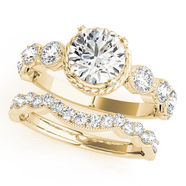 Cluster Sides Engagement Ring, style 50484, On hand view in yellow gold