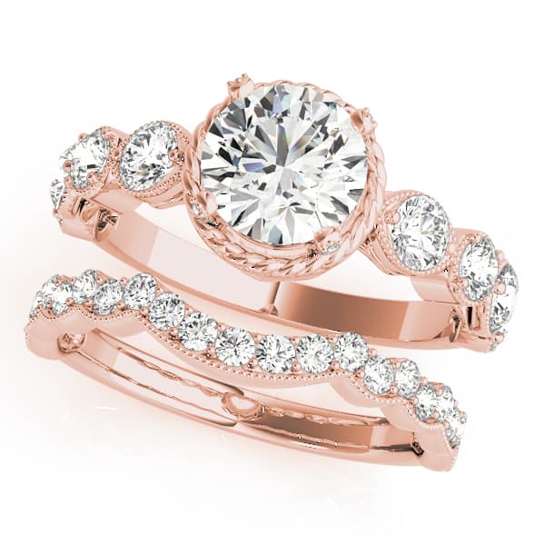 Cluster Sides Engagement Ring, style 50484, On hand view in rose gold
