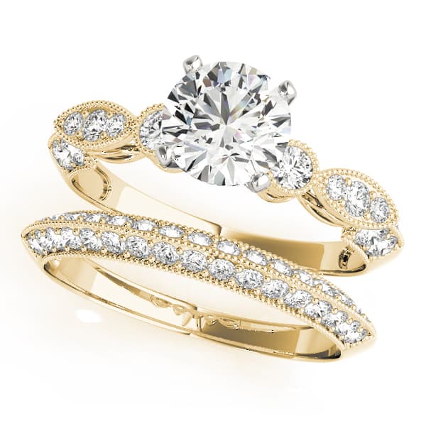 Vintage Multi-Row Milgrain Engagement Ring, style 50486, On hand view in yellow gold