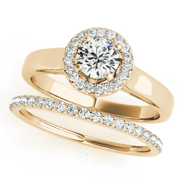Round Halo Engagement Ring, style 50489, On hand view in yellow gold