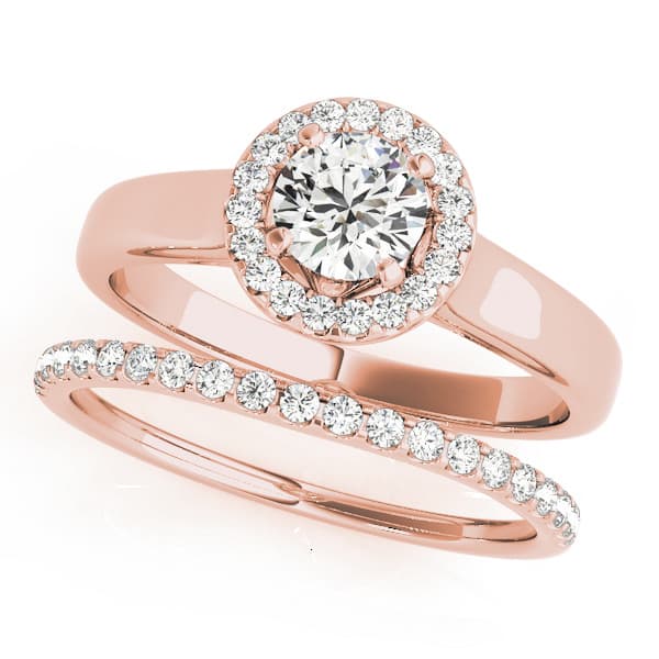 Round Halo Engagement Ring, style 50489, On hand view in rose gold