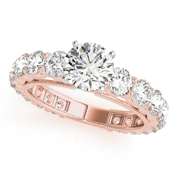 Single Row Prong Milgrain Engagement Ring, style 50491, Front view in rose gold