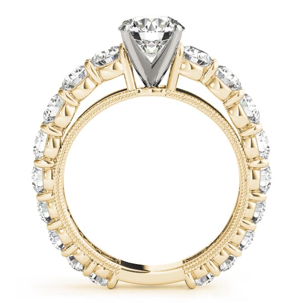 Single Row Prong Milgrain Engagement Ring, style 50491, Side view in yellow gold