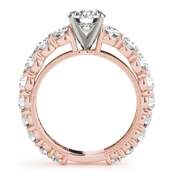 Single Row Prong Milgrain Engagement Ring, style 50491, Side view in rose gold