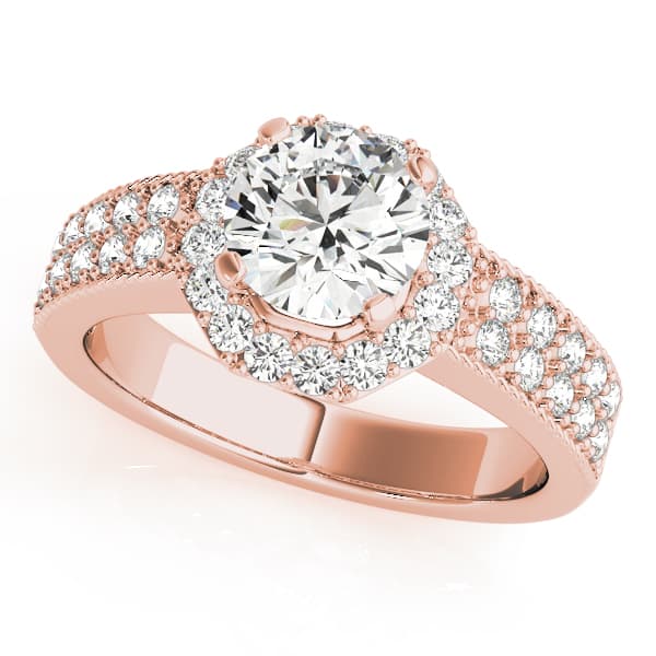 Halo Round Engagement Ring, style 50494, Front view in rose gold