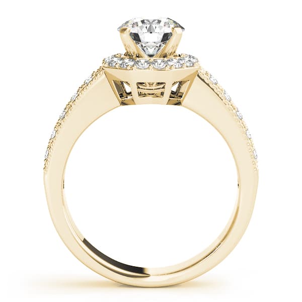 Halo Round Engagement Ring, style 50494, Side view in yellow gold
