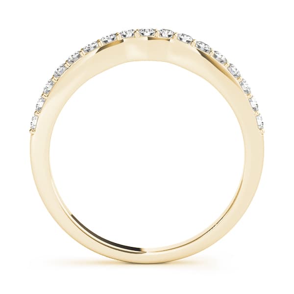 Shared Prong Curved Wedding Bands (1/4 ct. tw.), Side view in yellow gold