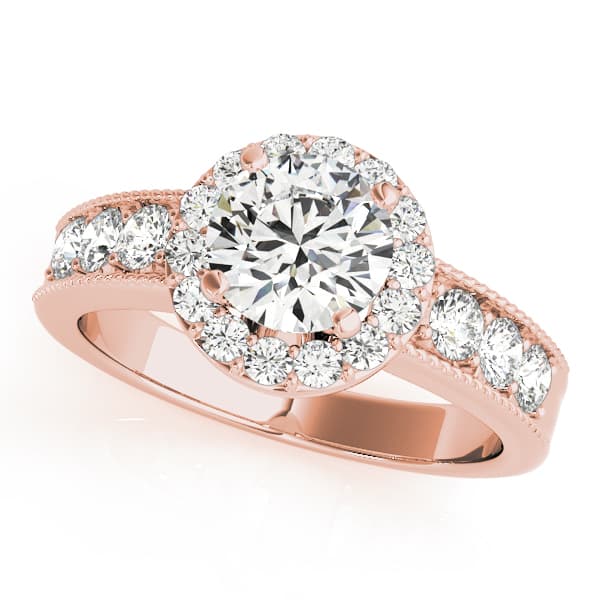 Halo Round Engagement Ring, style 50500, Front view in rose gold