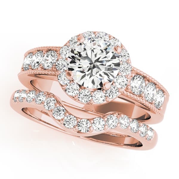Halo Round Engagement Ring, style 50500, On hand view in rose gold