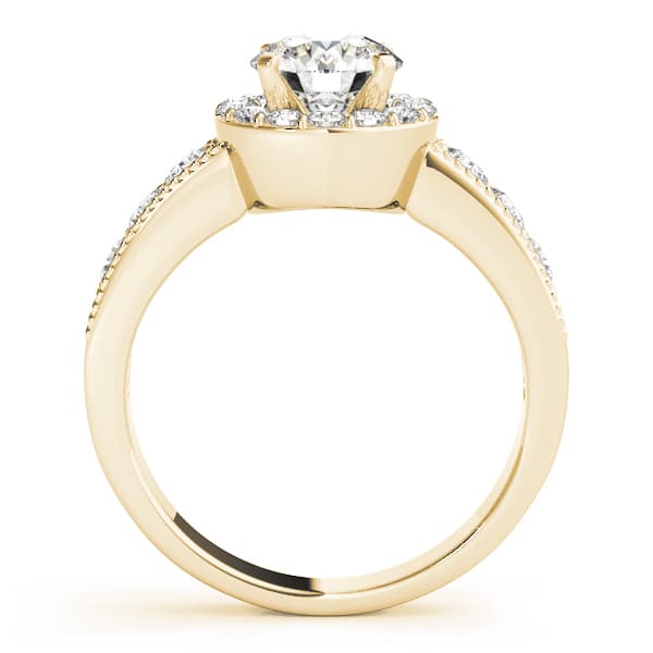 Halo Round Engagement Ring, style 50500, Side view in yellow gold