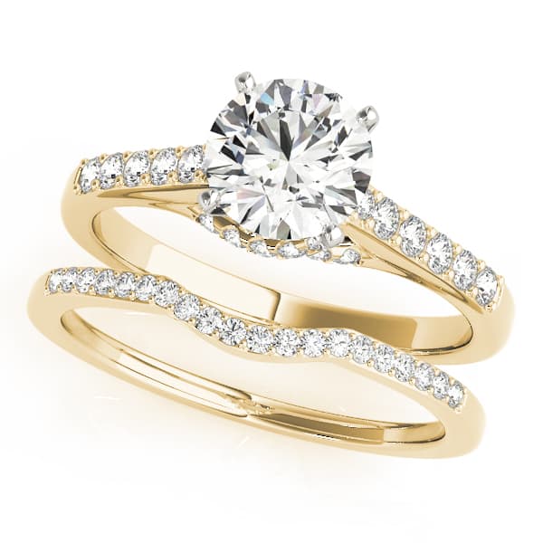 Single Row Trellis Engagement Ring, style 50505, On hand view in yellow gold