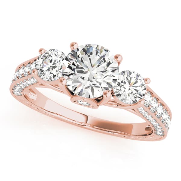 Round 3-Stone Engagement Ring, style 50509, Front view in rose gold