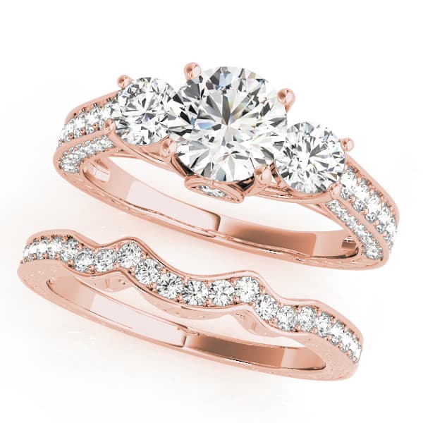 Round 3-Stone Engagement Ring, style 50509, On hand view in rose gold