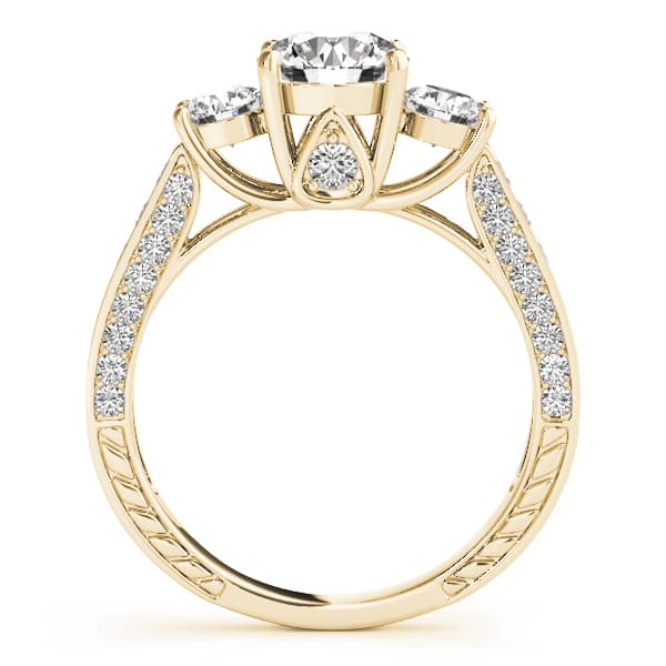 Round 3-Stone Engagement Ring, style 50509, Side view in yellow gold