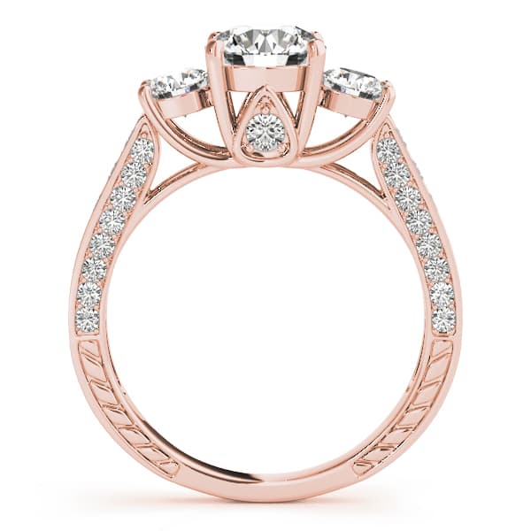 Round 3-Stone Engagement Ring, style 50509, Side view in rose gold