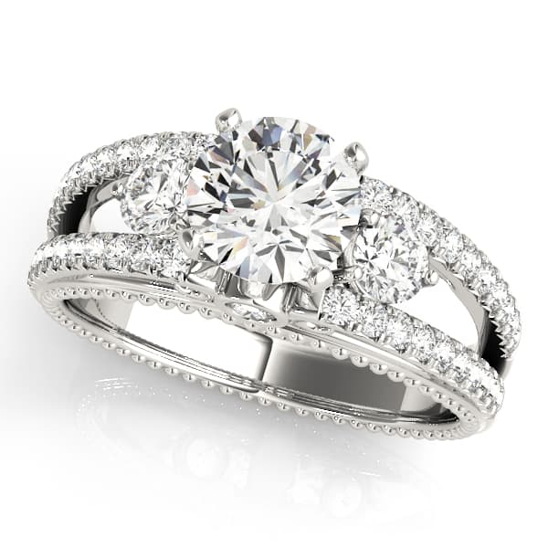 3-Stone Split Shank Vintage Engagement Ring — style 50514 in 10k White Gold