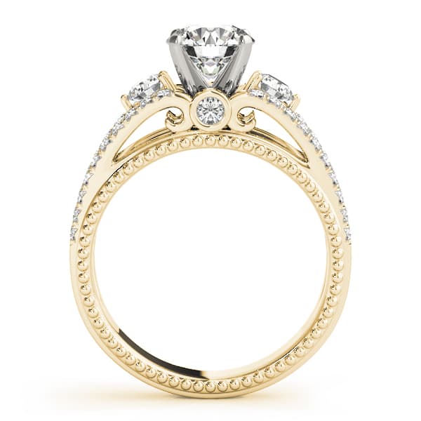 3-Stone Split Shank Vintage Engagement Ring, style 50514, Side view in yellow gold