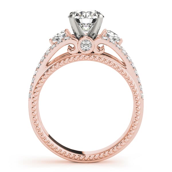 3-Stone Split Shank Vintage Engagement Ring, style 50514, Side view in rose gold