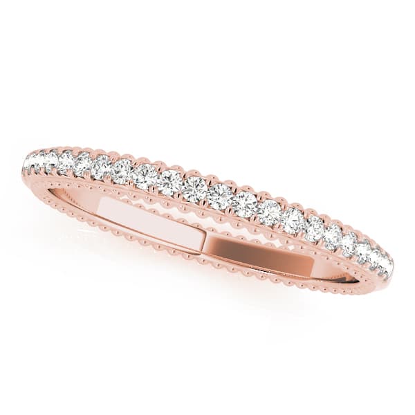 Beaded Prong Set Wedding Band (1/8 ct. tw.), Front view in rose gold