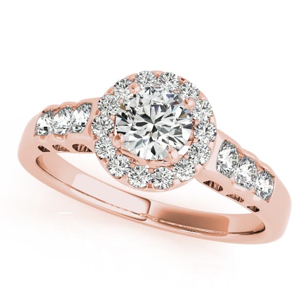 Halo Round Engagement Ring, style 50516, Front view in rose gold