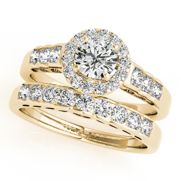 Halo Round Engagement Ring, style 50516, On hand view in yellow gold