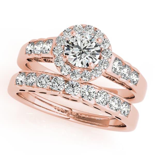 Halo Round Engagement Ring, style 50516, On hand view in rose gold