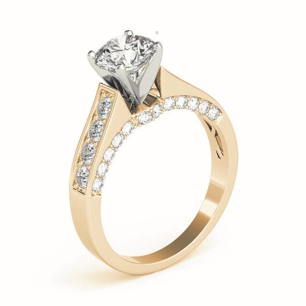 Single Row Channel Set Hidden Halo Engagement Ring, style 50525, Angle view in yellow gold