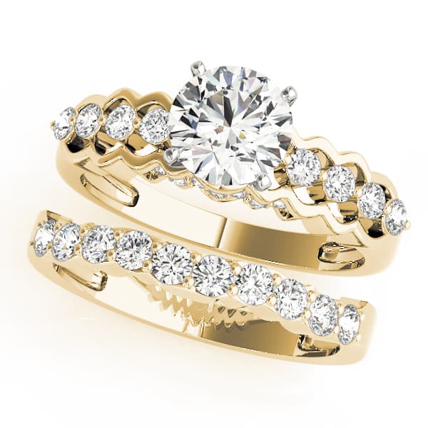 Single Row Prong Hidden Halo Engagement Ring, style 50526, On hand view in yellow gold