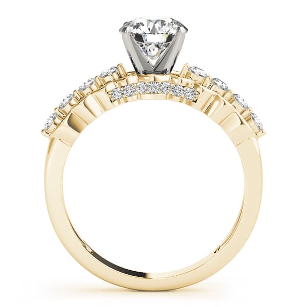 Single Row Prong Hidden Halo Engagement Ring, style 50526, Side view in yellow gold