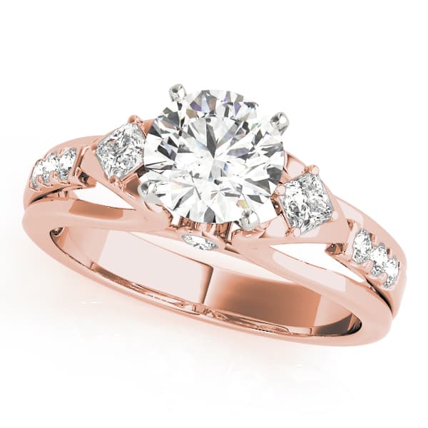 3 Stone Round Engagement Ring, style 50528, Front view in rose gold